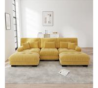 NuvlaGu Canapé d'angle modulaire en forme de U 3 places avec ottoman, chenille avec siège profond et accoudoirs larges, grand canapé de salon avec coussin, canapé rembourré moderne, jaune