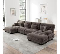 NuvlaGu Canapé d'angle modulaire en forme de U 4 places avec ottomans mobiles, chenille paysage d'intérieur avec siège bas et accoudoirs larges, grand canapé de salon, pour appartement, bureau, marron