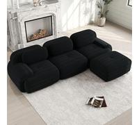 NuvlaGu Canapé d'angle modulaire, sans cadre, en velours côtelé, vert, 3 places, avec mousse hautement élastique 32D, ergonomique, accoudoirs extra larges, antidérapant, adapté aux animaux domestiques