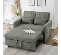 NuvlaGu Canapé-lit 2 places avec fonction extensible canapé vers lit, 2 places, dossier réglable en 3 positions, tissu coton et lin, canapé pliable peu encombrant pour les petits espaces, vert armée