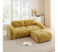 NuvlaGu Canapé modulaire 2 places avec tabouret, en chenille, mousse froide 32D, sans cadre et antidérapant, doux et adapté aux animaux de compagnie, jaune moderne