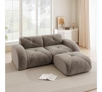 NuvlaGu Canapé modulaire, 2 places, avec tabouret, en chenille, mousse froide 32D, sans cadre et antidérapant, doux, adapté aux animaux de compagnie, marron moderne