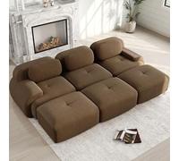 NuvlaGu Canapé modulaire 3 places avec 3 tabourets, sans cadre, en velours côtelé, mousse hautement élastique 32D, sans montage, accoudoirs extra larges, adapté aux animaux domestiques, pour salon et