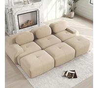 NuvlaGu Canapé modulaire 3 places avec 3 tabourets, sans cadre, en velours côtelé, mousse hautement élastique 32D, sans montage, accoudoirs extra larges, adapté aux animaux domestiques, pour salon et