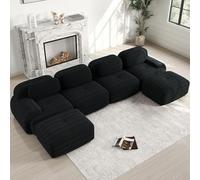 NuvlaGu Canapé modulaire en U 4 places en velours côtelé - Salon en forme de U - Rembourrage hautement élastique 32D - Sans cadre - Accoudoirs extra larges - Sans montage et antidérapant - Noir