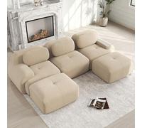 NuvlaGu Canapé U modulaire 3 places sans montage, sans cadre, en velours côtelé de qualité supérieure, mousse hautement élastique 32D, accoudoirs extra larges, antidérapant et adapté aux animaux