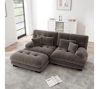 NuvlaGu Cloud Canapé d'angle en chenille 2 places, avec ottoman et coussin, modulable, avec accoudoirs larges, siège bas, rembourrage doux, moderne, canapé en L, pour salon, appartement, marron