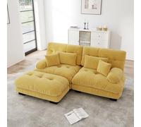 NuvlaGu Cloud Canapé d'angle en chenille 2 places, avec ottoman et coussin, modulable, avec accoudoirs larges, siège bas, rembourrage doux, moderne, canapé en L, pour salon, appartement, jaune