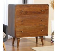 NuvlaGu Commode en bois massif avec 3 tiroirs marron - Bois de manguier durable scandinave - Meuble de rangement pour chambre à coucher et canapé latéral - Meuble console pour salon, couloir, chambre