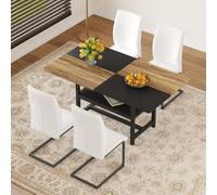 NuvlaGu Ensemble de salle à manger avec chaises - En MDF - Rectangulaire - 160 x 90 x 76 cm - Avec étagère de rangement multifonctionnelle et chaise en cuir synthétique de qualité supérieure - Pour