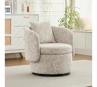 NuvlaGu Fauteuil pivotant en chenille - Fauteuil club moderne avec coussin décoratif - Fauteuil de salon rotatif à 360° de forme ronde - Fauteuil de relaxation confortable pour salon et chambre à