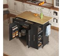 NuvlaGu Îlot de cuisine avec feuille de goutte, panier de rangement avec 3 étagères, organiseur de cabinet à tirer, étagère de rangement interne, chariot de rangement à roulettes avec porte-serviettes