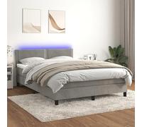 NuvlaGu Lit à sommier tapissier avec éclairage, 140 x 200 cm, tête de lit moderne en velours, avec matelas et surmatelas en 100 % polyester, système de couchage de luxe pour chambre à coucher