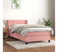 NuvlaGu Lit à sommier tapissier avec matelas - 100 x 200 cm - Housse en velours et surmatelas en polyester - Design de luxe pour chambre à coucher - Rose