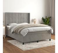 NuvlaGu Lit à sommier tapissier avec matelas 140 x 190 cm - Surmatelas en velours 100 % polyester - Tête de lit de luxe pour chambre à coucher - Gris