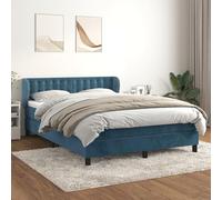 NuvlaGu Lit à sommier tapissier avec surmatelas, 140 x 200 cm, en velours bleu foncé, avec tête de lit, en 100 % polyester, confort de sommeil de luxe pour chambre moderne