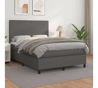 NuvlaGu Lit à sommier tapissier avec surmatelas en tissu 140 x 200 cm - Cuir synthétique gris - Tête de lit de luxe avec housse 100 % polyester pour une chambre élégante