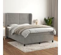 NuvlaGu Lit à sommier tapissier avec tête en tissu de 140 x 200 cm et surmatelas en velours - Système de couchage de luxe pour chambre à coucher, 100 % polyester, gris clair