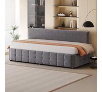 NuvlaGu Lit capitonné, 90 x 200 cm, avec espace de rangement et dossier, lit simple, en tissu velours, coffre de lit hydraulique, canapé-lit multifonctionnel, sans matelas, gris