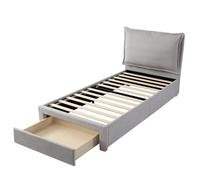 NuvlaGu Lit d'enfant, 90 x 200 cm, lit simple, avec tiroir de rangement, tête de lit ergonomique, sommier à lattes et housse en chenille de qualité supérieure, gris, lit fonctionnel, pour garçons