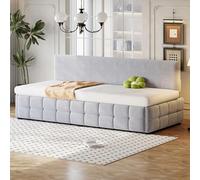 NuvlaGu Lit rembourré, 90 x 200 cm, avec espace de rangement et dossier, lit simple, en tissu velours, lit simple, hydraulique, canapé-lit multifonction, sans matelas, gris clair