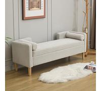 NuvlaGu Ottoman de rangement en velours ivoire avec accoudoirs, dossier et deux coussins à roulettes, repose-pieds multifonction pour chambre à coucher, salon et entrée, rangement interne, cadre en