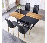 NuvlaGu Table à manger rectangulaire avec 4 chaises, 160 x 90 x 76 cm, en MDF, avec étagère de rangement multifonctionnelle, et chaise en cuir PU, pour cuisine, salle à manger (polyuréthane noir +