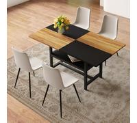 NuvlaGu Table à manger rectangulaire avec 4 chaises en MDF 160 x 90 x 76 cm avec étagère de rangement multifonctionnelle et chaise en cuir PU, pour cuisine, salle à manger (gris chaud)