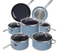Nuwave Batterie de Cuisine 12 Pièces - Antiadhésif Céramique Duralon Blue dans Bleu Douillet, Poêles, Casseroles, Faitout, Sauteuse Profonde, Compatible Induction, Sans PFAS, Avec Couvercles