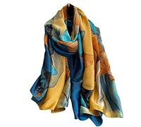 NUWEERIR Écharpe longue en satin 100% soie de mûrier pour femme, Jaune et vert turquoise