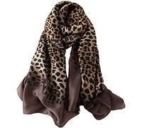 NUWEERIR Écharpe longue en satin 100 % soie de mûrier pour femme, Marron et imprimé léopard