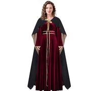 NUWIND Adulte Femme Mother Gothel Costume Cosplay Rouge Foncé à Manches Longues Robe Renaissance Cape Cloak Tenue Vintage Déguisements Halloween Gothique Carnaval Victorien (Rouge vineux, M)