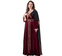 NUWIND Adulte Femme Mother Gothel Costume Cosplay Rouge Foncé à Manches Longues Robe Renaissance Cape Cloak Tenue Vintage Déguisements Halloween Gothique Carnaval Victorien (Rouge vineux, S)