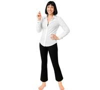 NUWIND Costume de Mia Wallace pour Femme Perruque BOB Chemise Blanche Pantalon Evasé Noir Fausses Cigarettes Cosplay pour Fête d'Halloween Déguisement (Blanc, S)