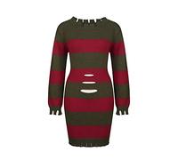 NUWIND Freddy Krueger Rouge Vert Pull Rayé Pull Tricoté Robe Nightmare on Elm Street Costume de Cosplay Adulte pour Femme (Rouge et Vert, L)