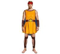 NUWIND Hommes Anciens Romain Déguisement Costume de Soldat Gladiateur Cape Bleue avec Protège-poignets Protège-jambes Costumes Spartan Halloween Cosplay Outfits (S, Orange)