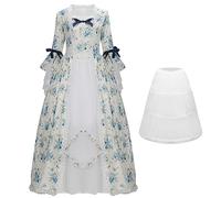 NUWIND Robe de Bal Rococo pour Femme Robe Gothique Victorienne Imprimé Floral Rétro Renaissance Vintage Médiéval Elégante Cocktail Corset Lolita en dentelle (Floral bleu clair, S)