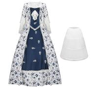 NUWIND Robe de Bal Rococo pour Femme Robe Gothique Victorienne Imprimé Floral Rétro Renaissance Vintage Médiéval Elégante Cocktail Corset Lolita en dentelle (Floral bleu foncé, M)