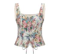 NUWIND Vintage Bustier Floral Corset à Lacets Haut Ren Faire Médiéval Gilet Ceinture Victorien Laçage Corsage Costume Renaissance Femme Pirate (Beige Floral, S)