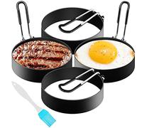 NUWIQ Anneaux D'oeuf Antiadhésifs, 7,5 cm Forme de Crêpes en Acier Inoxydable 4 Pièces, pour Oeufs au Plat, Pain de Viande Poêlé, Rêpes, Omelettes