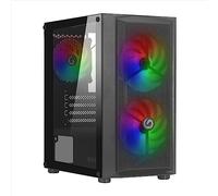 Nuwo Boîtier PC Micro-ATX Blitz R26 – Noir, Mini Tour, 3 ventilateurs LED arc-en-ciel, verre trempé
