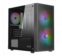 Nuwo Blitz R27 Noir Boîtier Micro-ATX pour PC Desktop Office Gaming Mini Tour 0,50 mm SPCC, 3 Ventilateurs FRGB (éclairage Arc-en-Ciel Fixe), façade Filet et Panneau latéral en Verre trempé
