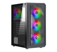 Nuwo Rodan R602 Noir Boîtier ATX pour PC Gaming, Prend en Charge E-ATX, 0,50 mm SPCC avec 4 Ventilateurs LED ARGB orientable Avant Mesh et Panneau latéral en Verre trempé