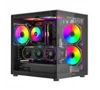 Nuwo Vitra BK100 | Boîtier PC Gaming Micro-ATX Micro Tour | 3 ventilateurs ARGB 120 mm | Double caméra | Panneau avant et latéral en verre trempé | Noir