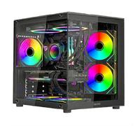 Nuwo Vitra BK100 | Boîtier PC Gaming Micro-ATX Micro Tour | 3 Ventilateurs ARGB 120 mm | Double caméra | Panneau Avant et latéral en Verre trempé | Noir