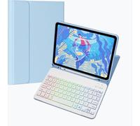 NUWONAYA Étui de clavier pour Amazon Fire HD 10/10 Plus 10,1" 2021/2023 (11/13e génération), mince, 7 couleurs arc-en-ciel, amovible, avec porte-crayon (bleu ciel + blanc)