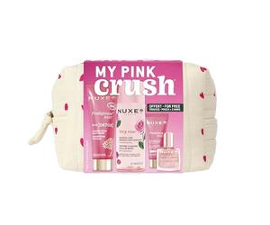 NUXE My Pink Crush, MES ESSENTIELS PINK, Coffret Voyage avec Masque Détox, Eau Micellaire Very Rose, Huile Prodigieuse, Gel-Crème Multi-Correction, Trousse Format Avion
