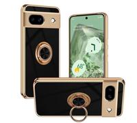 Nuxiady Coque pour Google Pixel 8A Antichoc Housse Silicone TPU Étui avec Magnétique Support à Anneau Rotatif, Etui 360° Ring Stand Case Protection Cover pour Google Pixel 8A, Noir