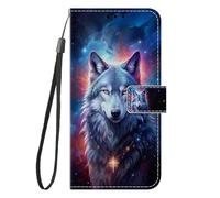 Nuxiady Coque pour Samsung Galaxy A17 5G Antichoc PU Cuir à Rabat Housse Étui avec Mignonne Motif Dessin Design, Portefeuille Etui Flip Folio Case Cover pour Galaxy A17, Loup