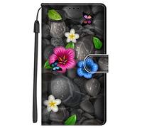 Nuxiady Coque pour Samsung Galaxy A34 5G PU Cuir à Rabat Housse Étui avec Mignonne Motif Dessin Design, Antichoc Portefeuille Etui Flip Folio Case Cover pour Samsung Galaxy A34 5G, Stone Flower